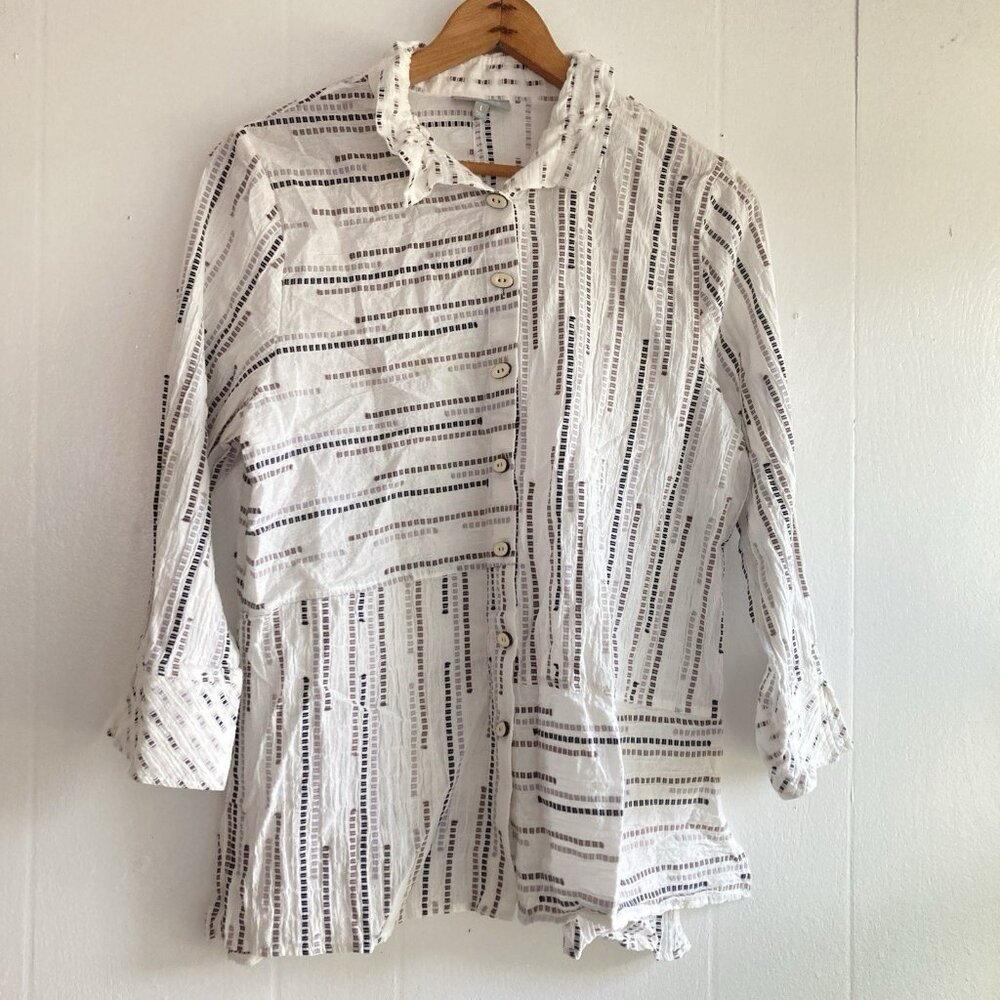 Habitat Top Cotton Spandex Boho Striped Tunic Shacket Fits To Size 42” Bust